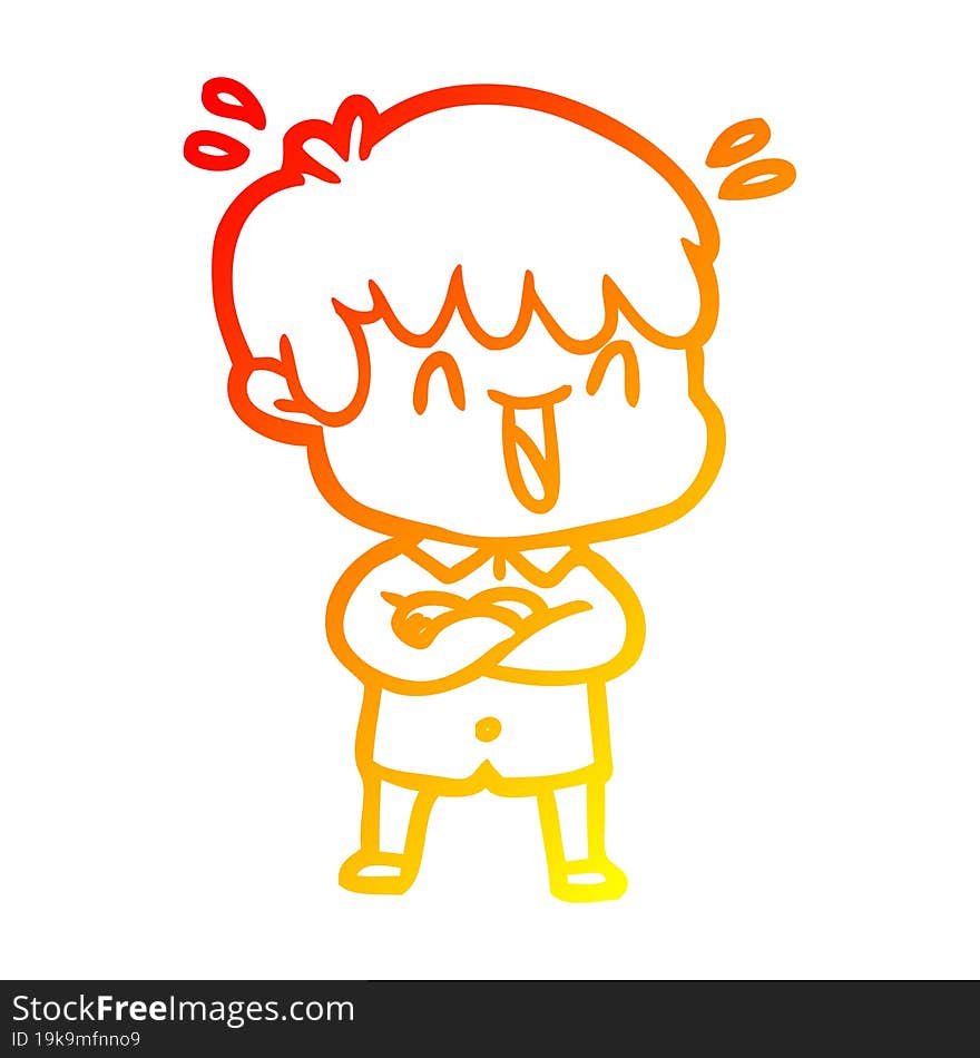 warm gradient line drawing cartoon laughing boy