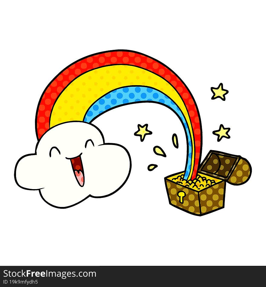 cartoon rainbow and pot of gold. cartoon rainbow and pot of gold