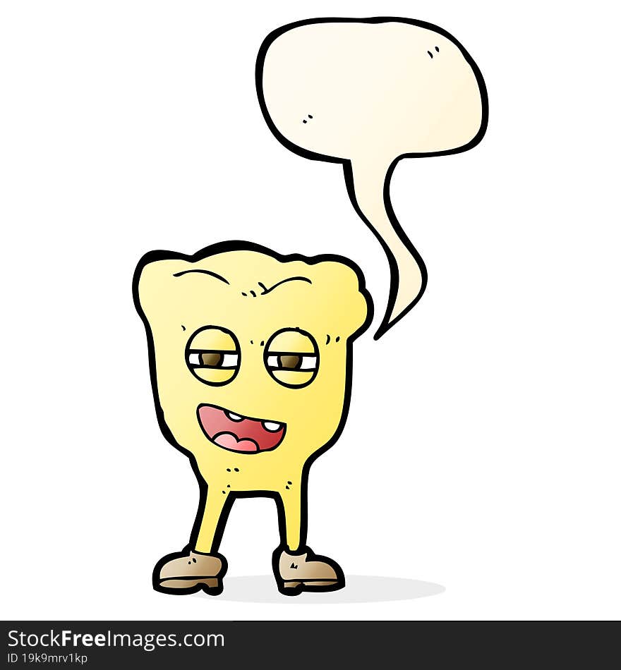 cartoon rotten tooth character with speech bubble