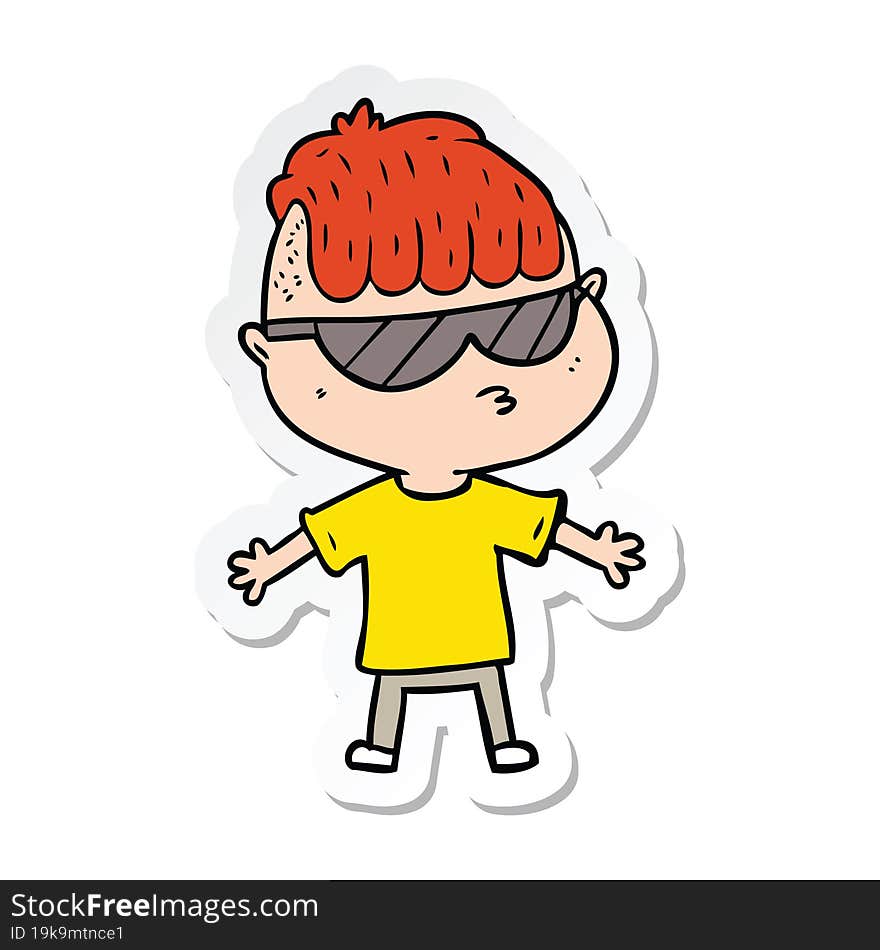 sticker of a cartoon boy wearing sunglasses