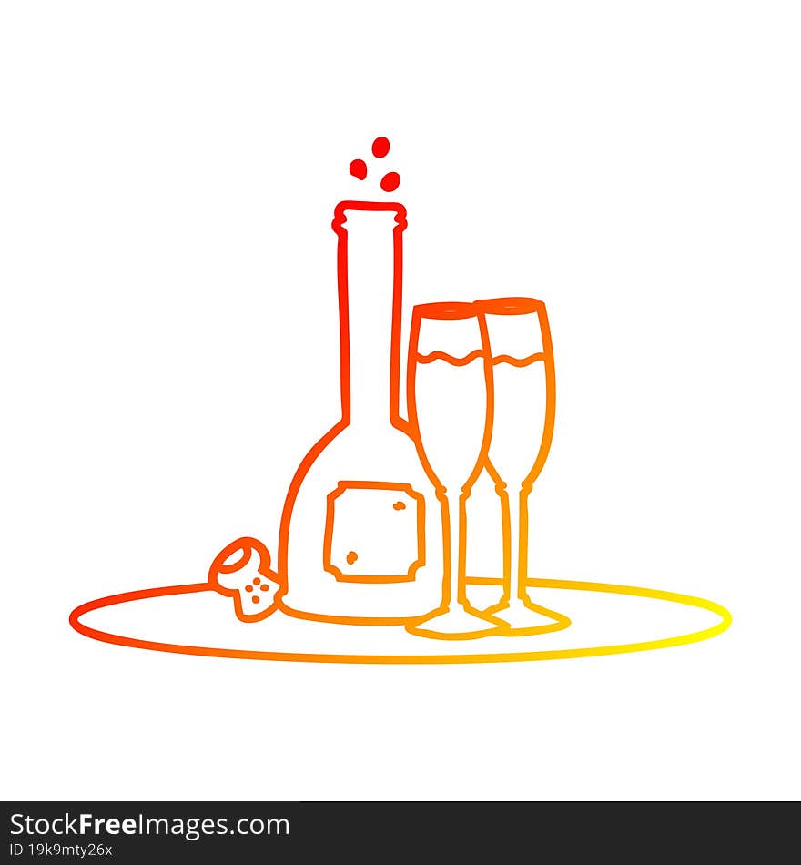 warm gradient line drawing of a cartoon champagne on tray