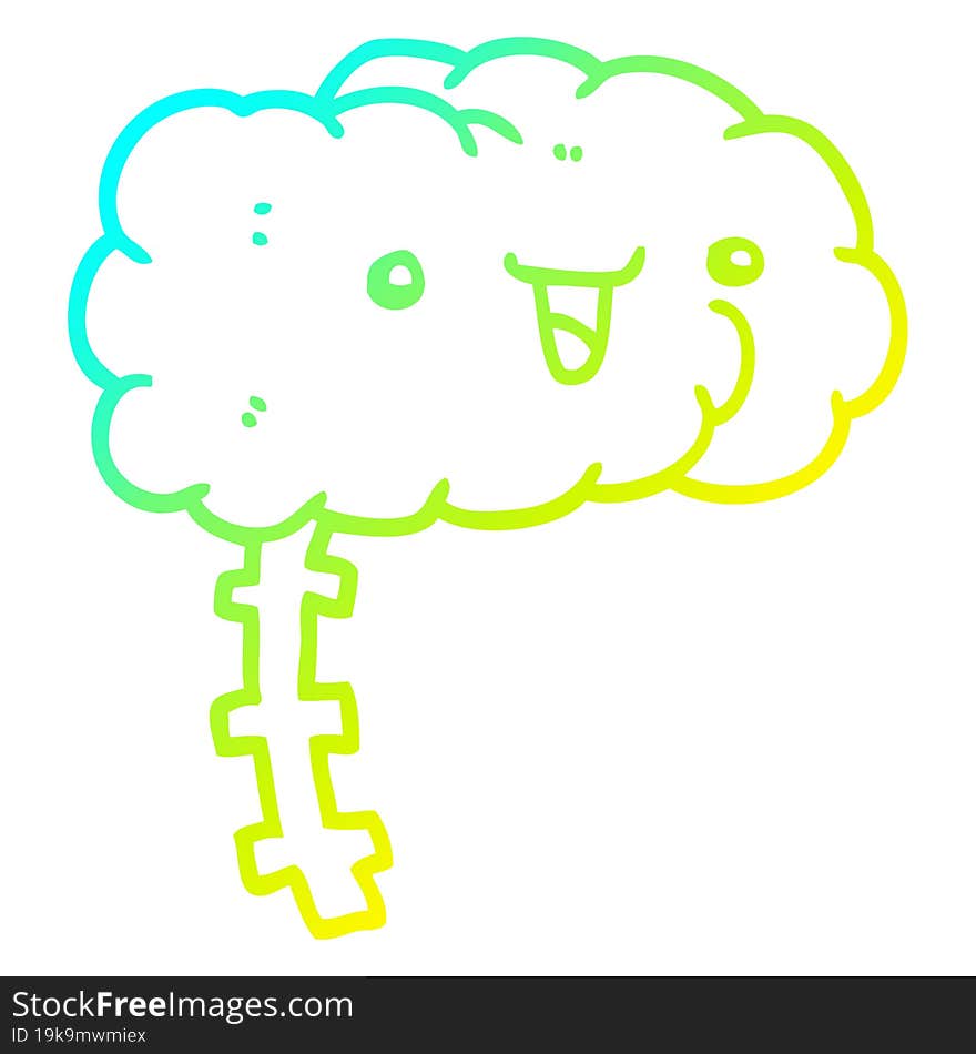 cold gradient line drawing happy cartoon brain