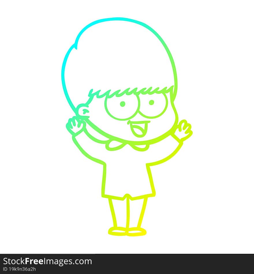 Cold Gradient Line Drawing Happy Cartoon Boy