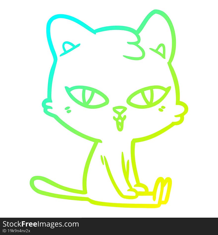 cold gradient line drawing of a cartoon cat