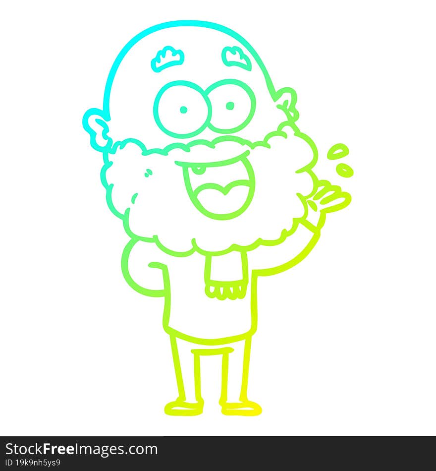 cold gradient line drawing cartoon crazy happy man with beard amazed