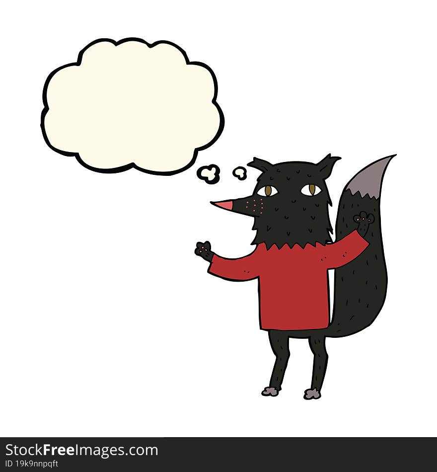 cartoon wolf with thought bubble