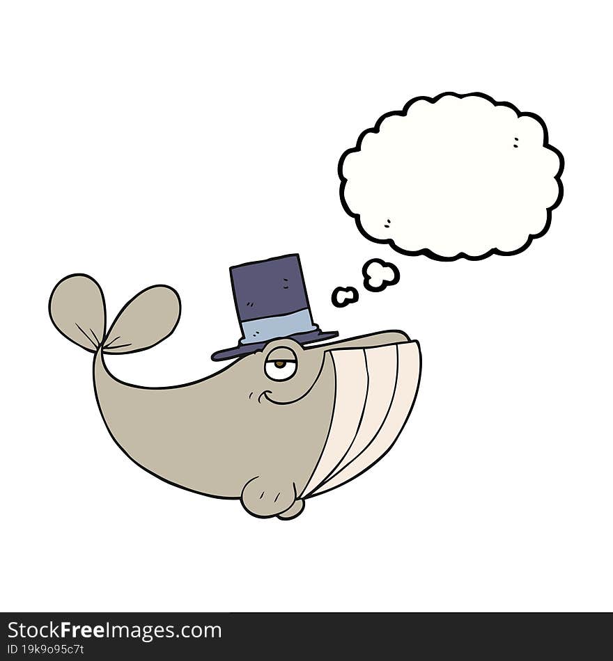 thought bubble cartoon whale wearing top hat