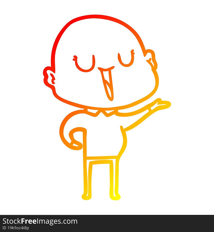 warm gradient line drawing of a happy cartoon bald man