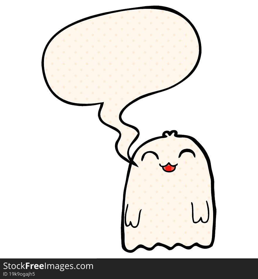 cartoon ghost and speech bubble in comic book style