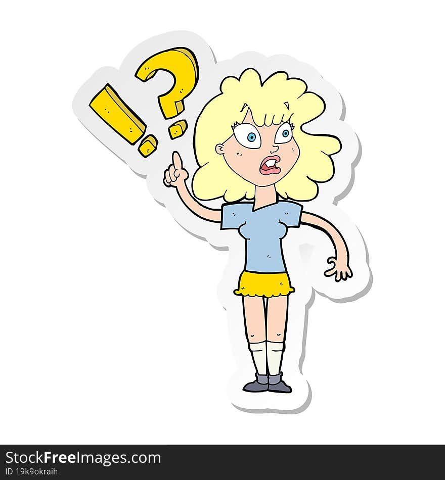 Sticker Of A Cartoon Woman With Question