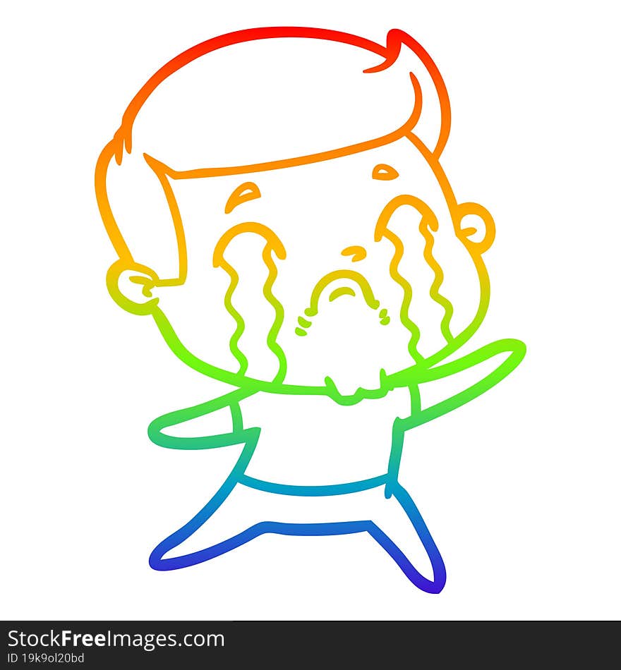 rainbow gradient line drawing of a cartoon man crying