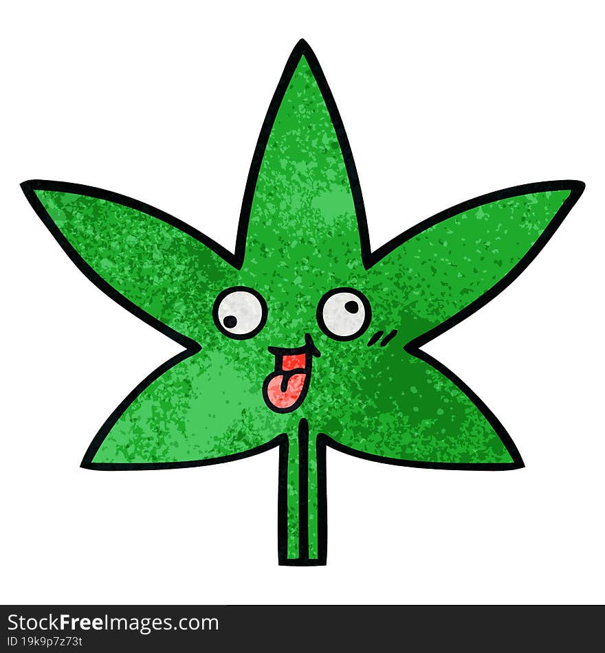 retro grunge texture cartoon marijuana leaf