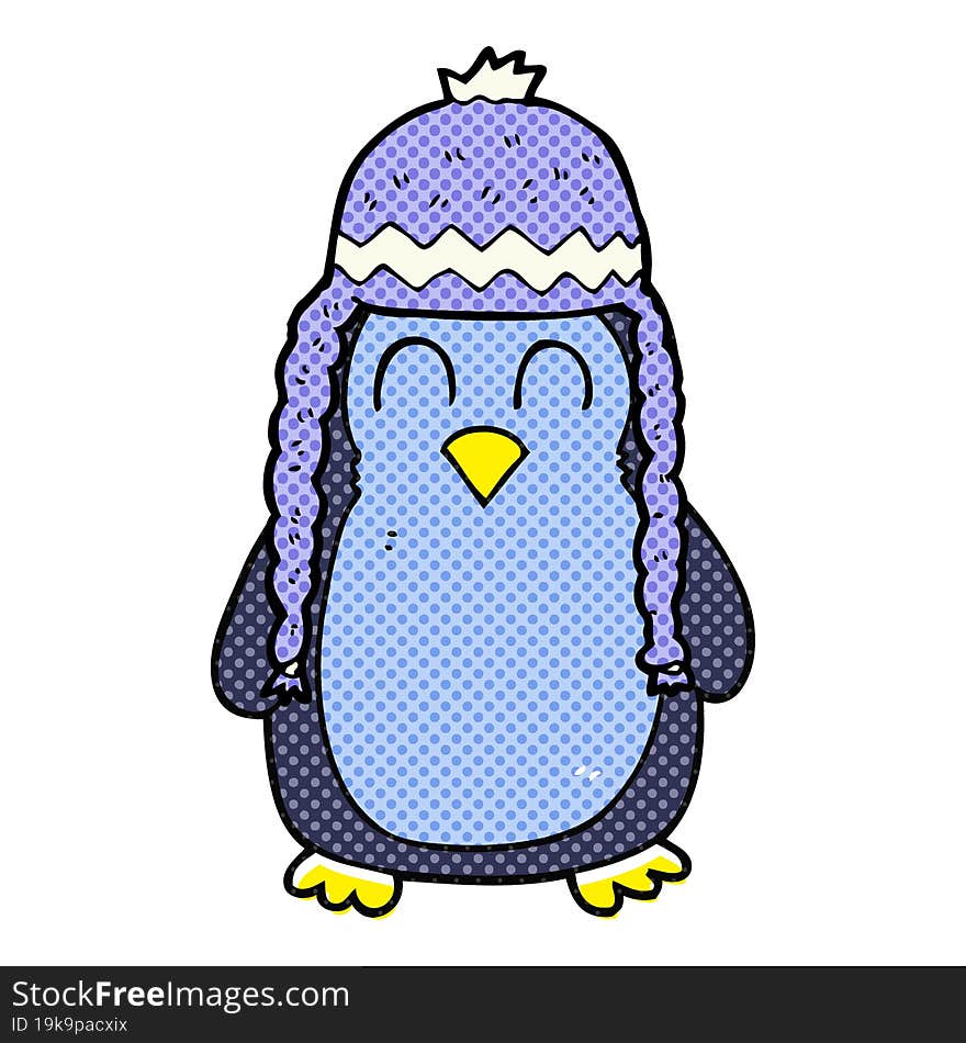 freehand drawn cartoon penguin wearing hat