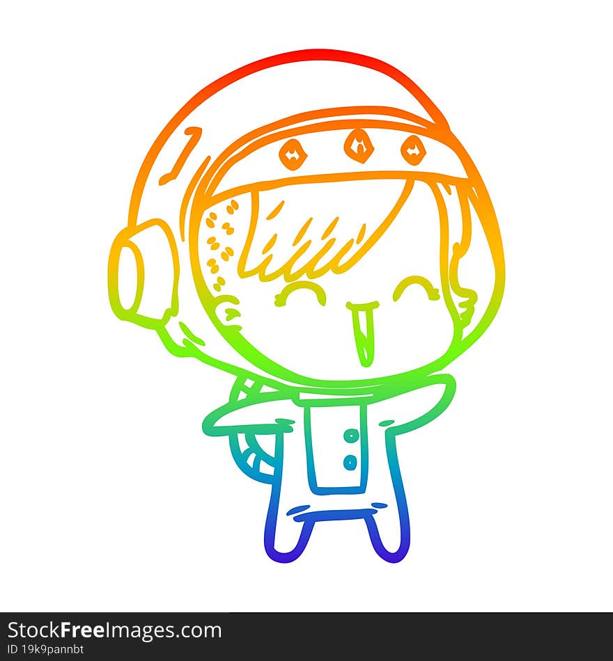 Rainbow Gradient Line Drawing Happy Cartoon Space Girl