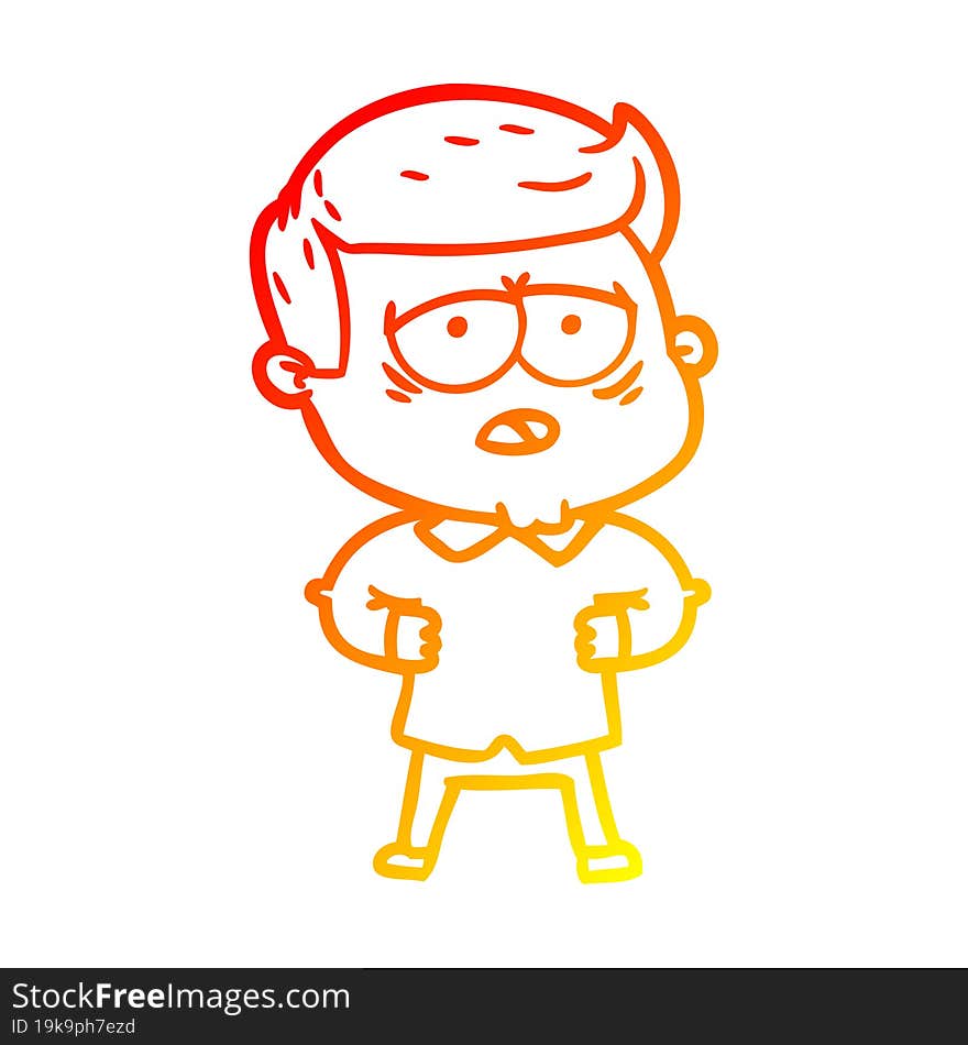 warm gradient line drawing of a cartoon tired man