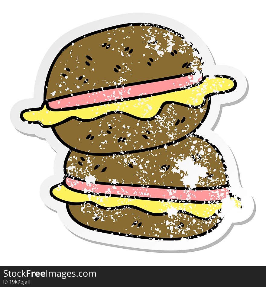 Distressed Sticker Of A Quirky Hand Drawn Cartoon Sandwich