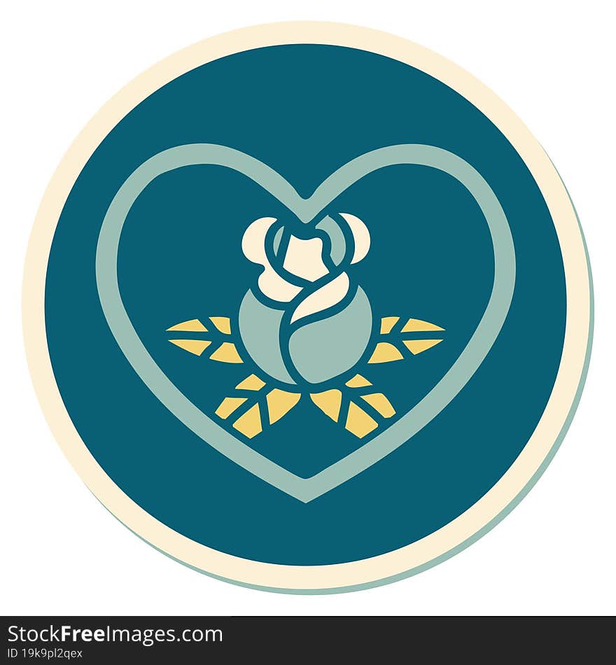 sticker of tattoo in traditional style of a heart and flowers. sticker of tattoo in traditional style of a heart and flowers