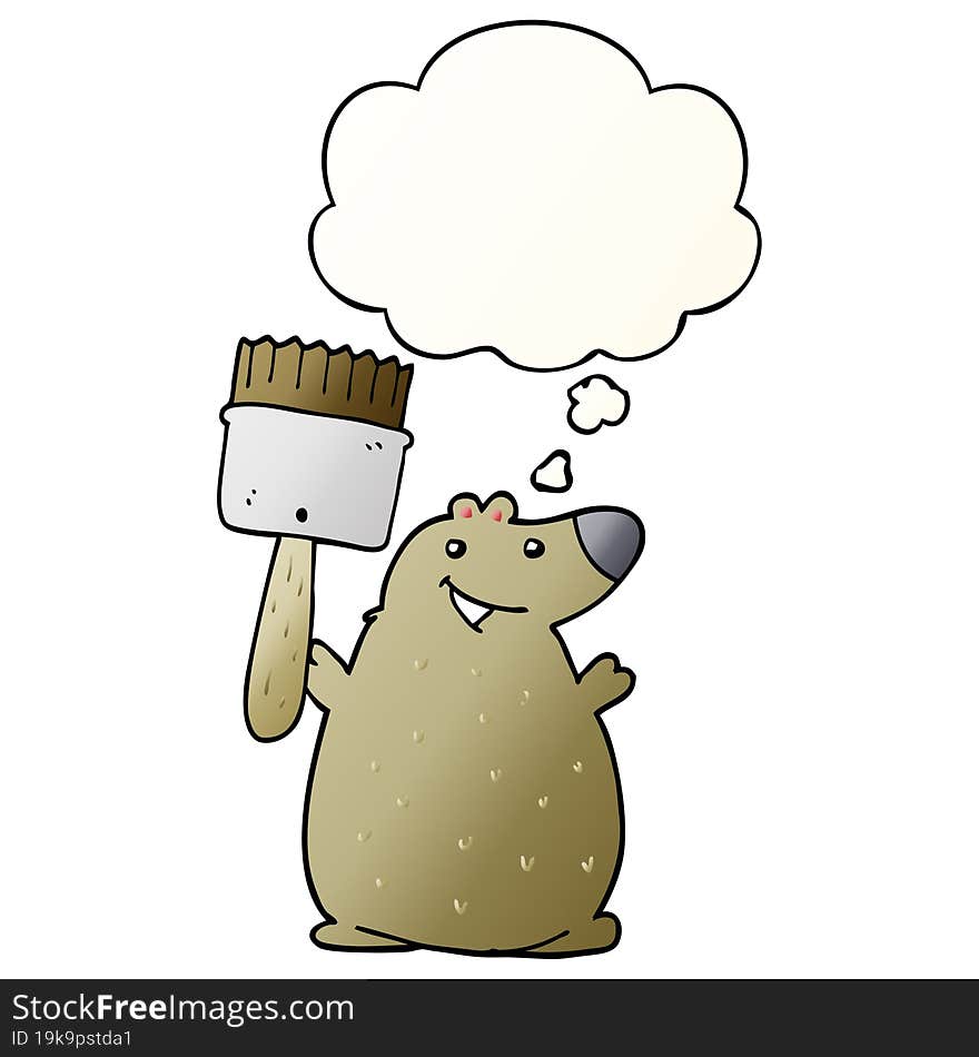 Cartoon Bear With Paint Brush And Thought Bubble In Smooth Gradient Style