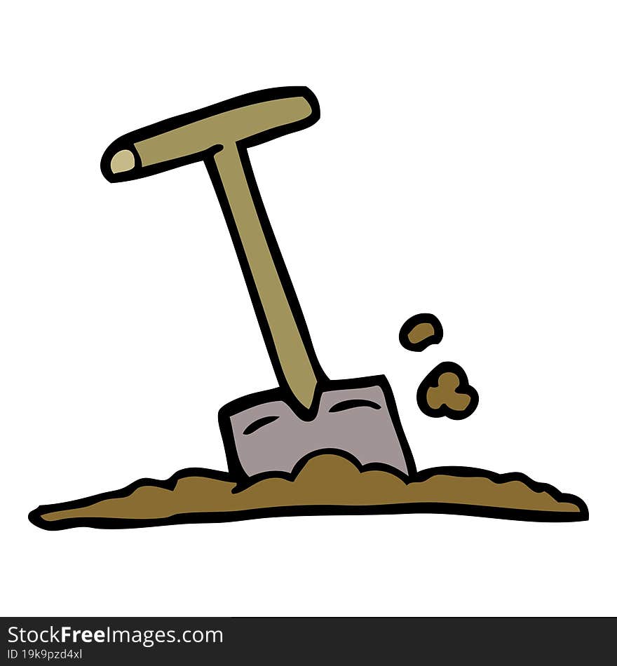 cartoon doodle shovel in dirt