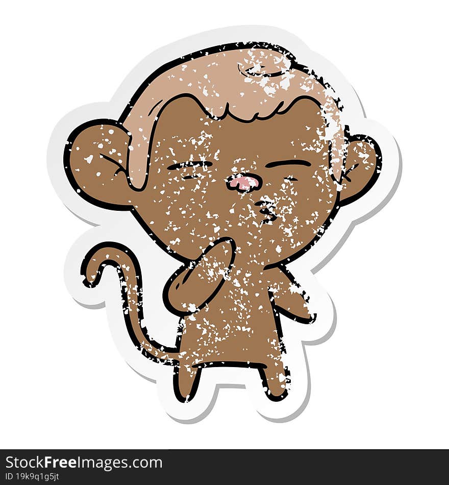 distressed sticker of a cartoon suspicious monkey