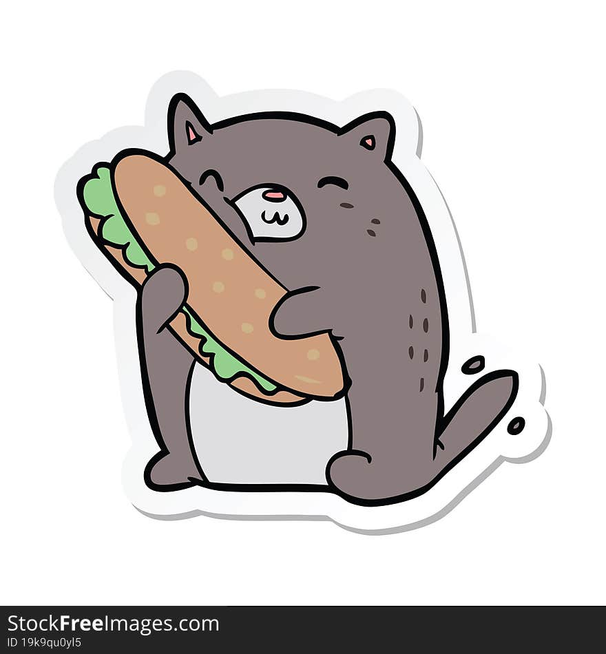 sticker of a cartoon cat with sandwich