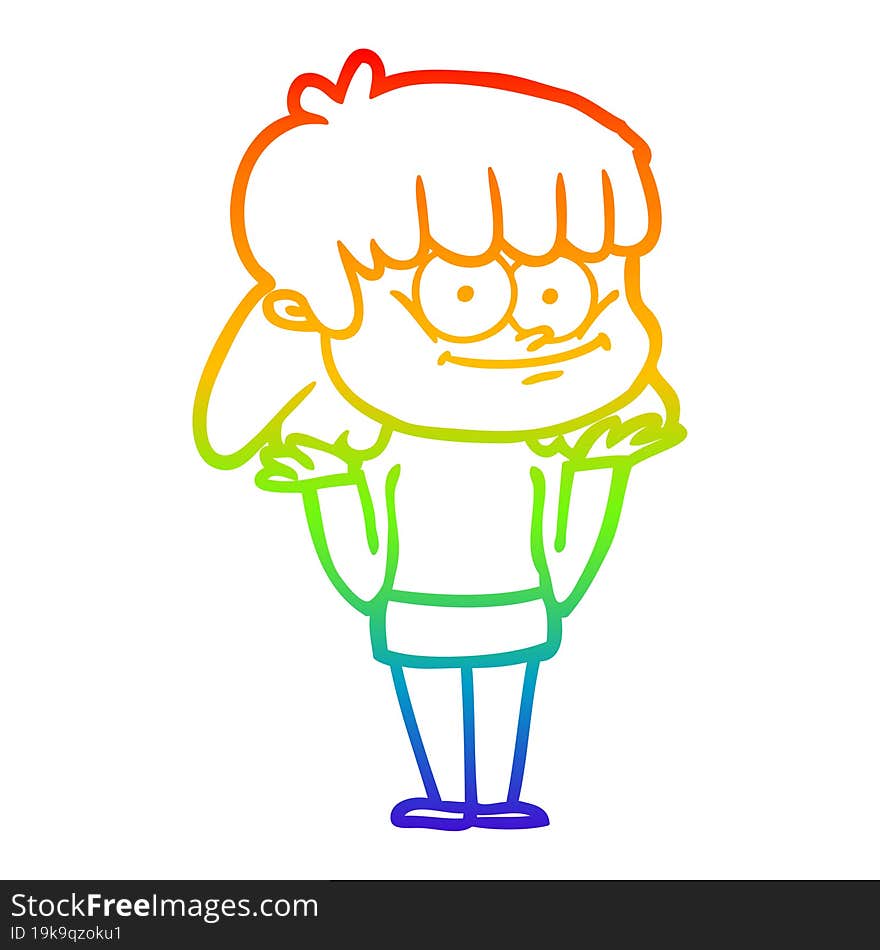 rainbow gradient line drawing cartoon smiling woman