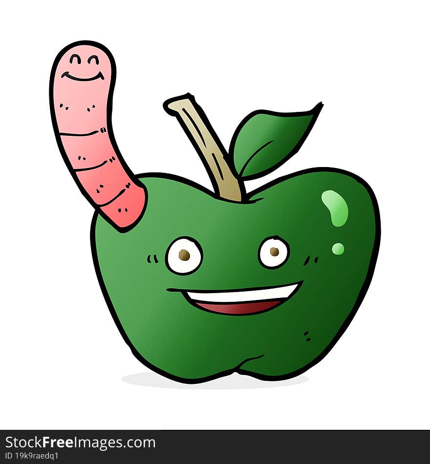 cartoon apple with worm