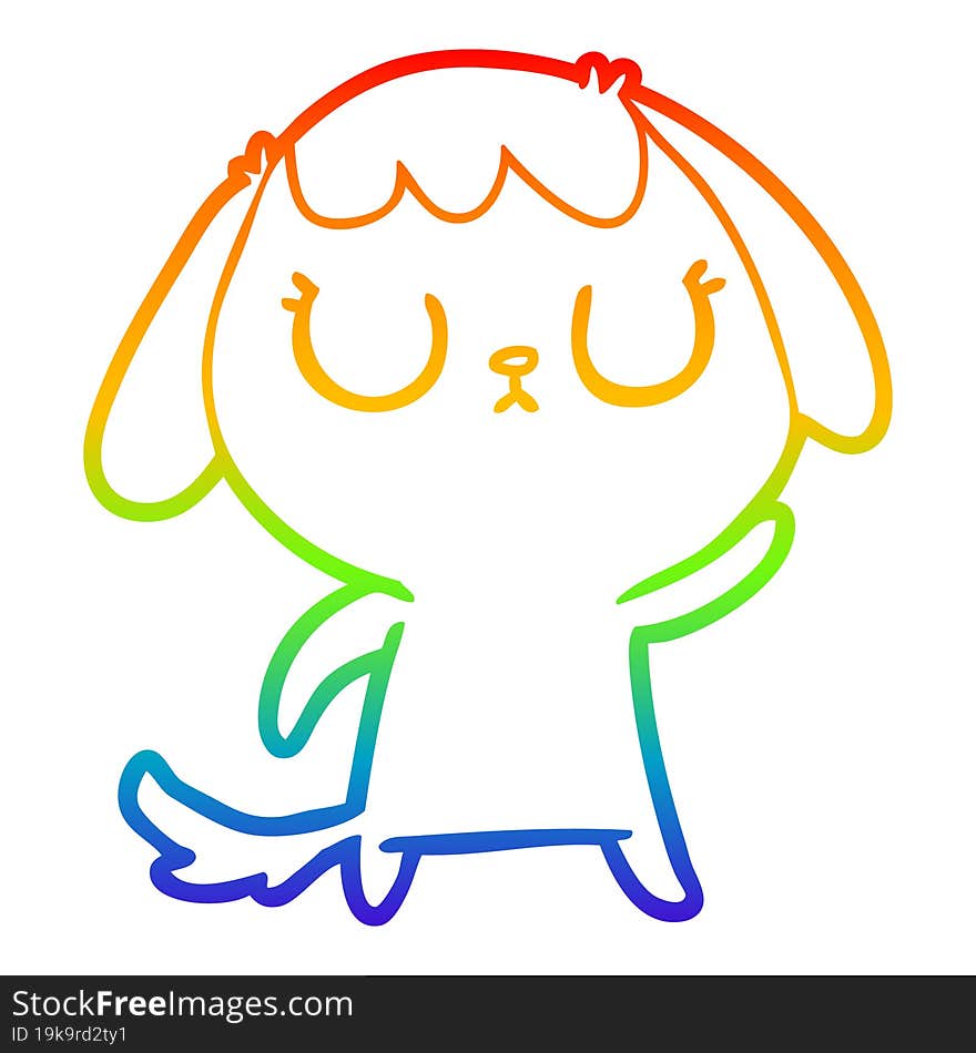 rainbow gradient line drawing of a cute cartoon dog