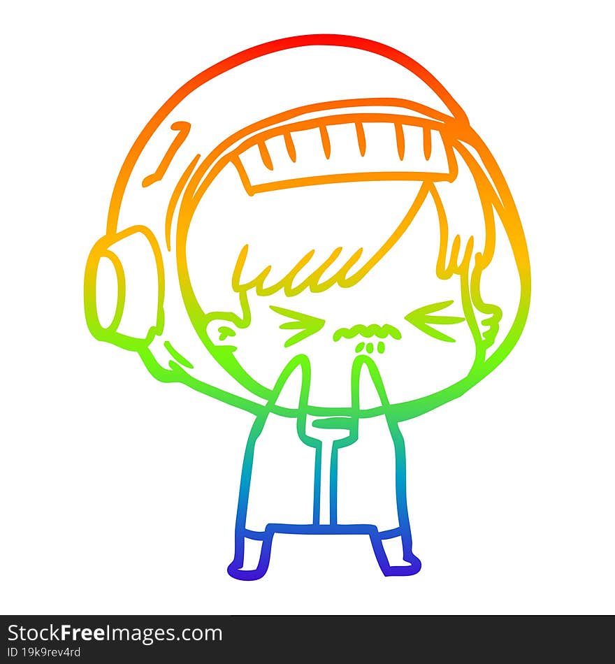 rainbow gradient line drawing of a cartoon astronaut woman