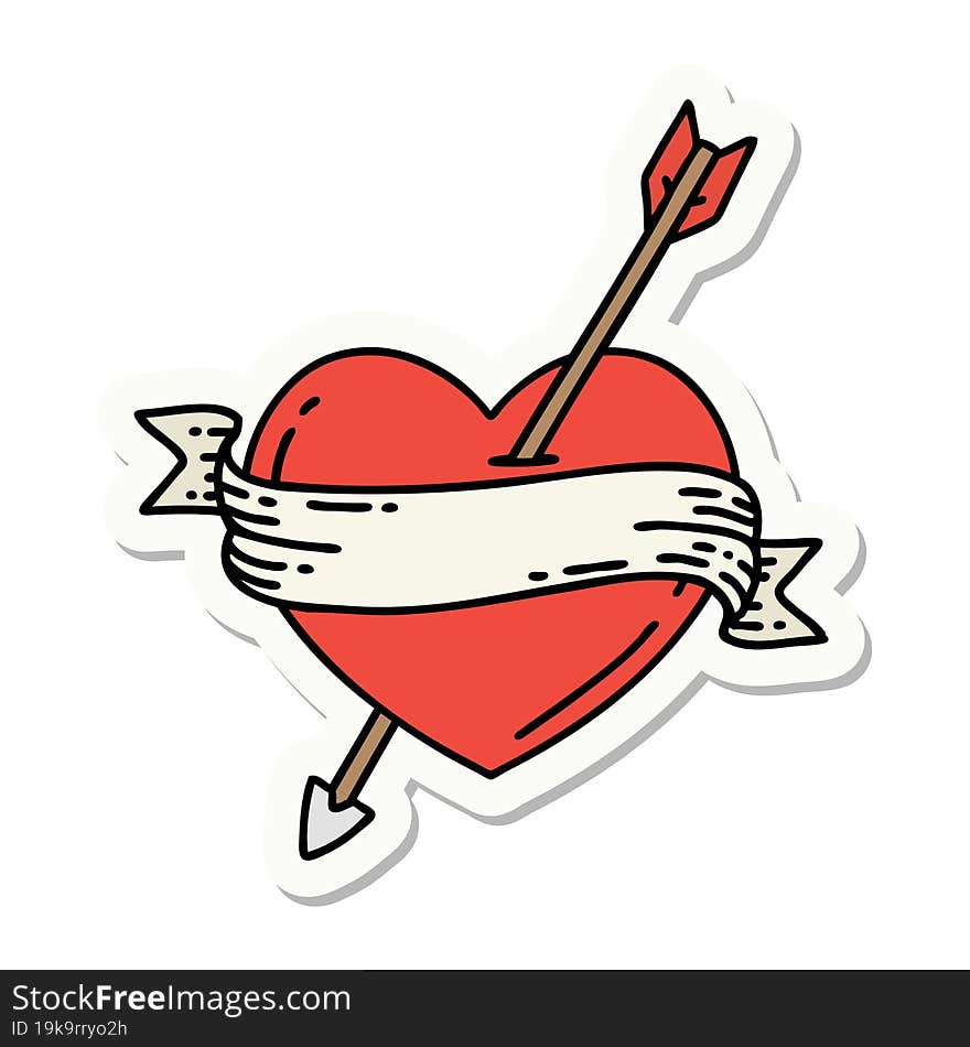 Tattoo Style Sticker Of An Arrow Heart And Banner