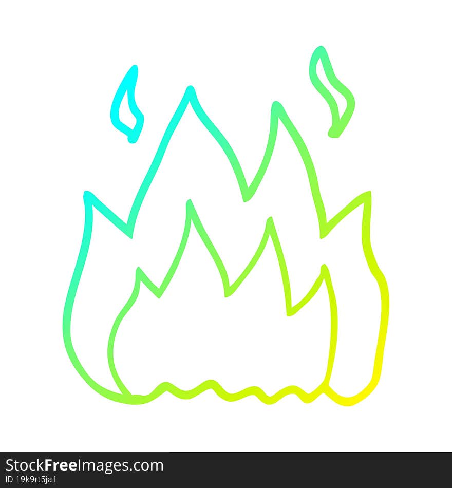 Cold Gradient Line Drawing Cartoon Fire Burning