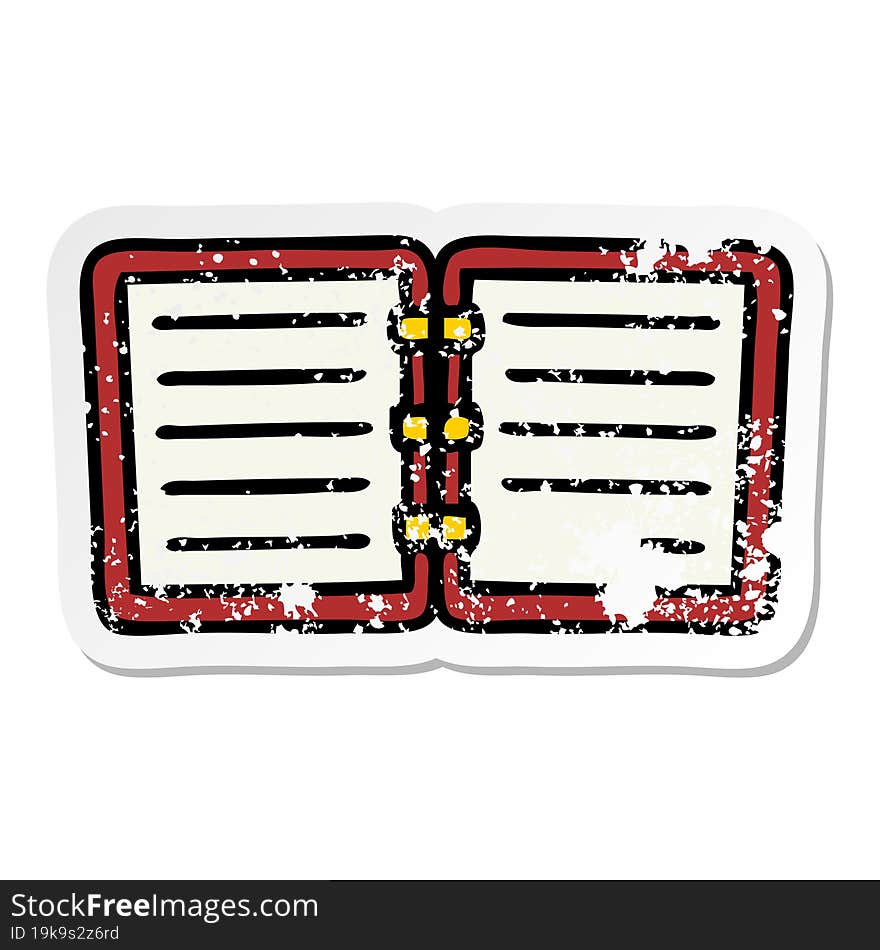 distressed sticker of a cute cartoon open diary