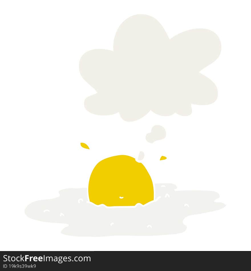 cartoon fried egg with thought bubble in retro style