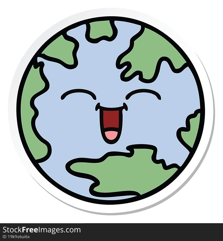 sticker of a cute cartoon planet earth