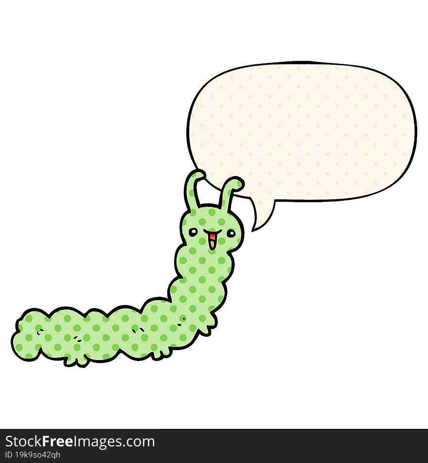 Cartoon Caterpillar And Speech Bubble In Comic Book Style