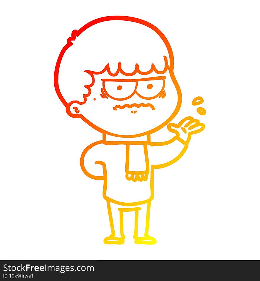 Warm Gradient Line Drawing Cartoon Annoyed Man