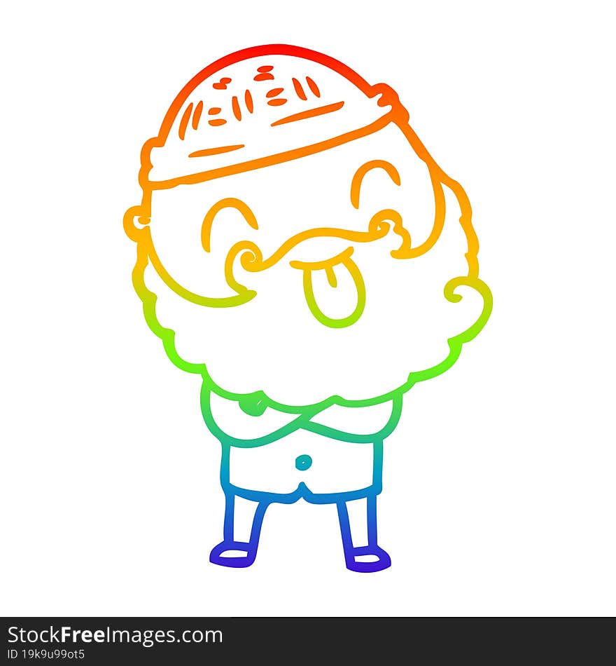 rainbow gradient line drawing man with beard sticking out tongue