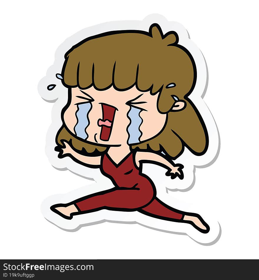 Sticker Of A Cartoon Woman In Tears