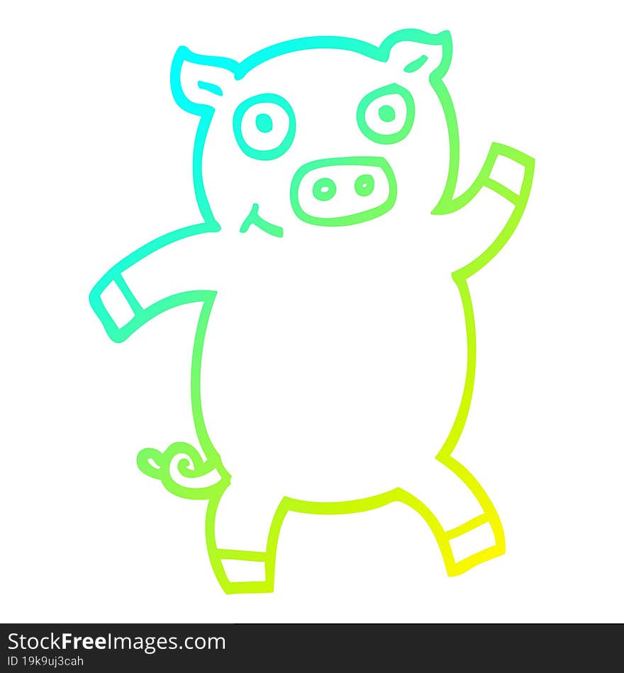 cold gradient line drawing cartoon dancing pig