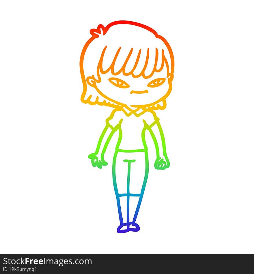 rainbow gradient line drawing of a cartoon woman