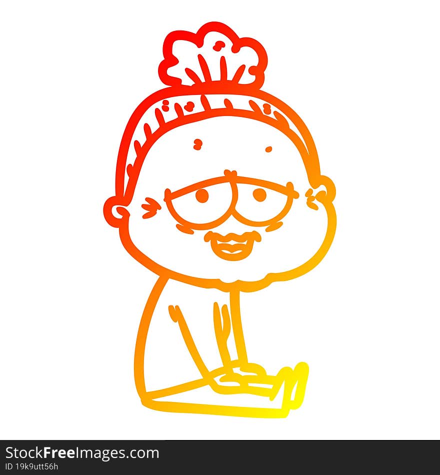 warm gradient line drawing cartoon happy old lady