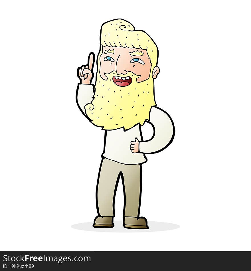 cartoon happy bearded man with idea