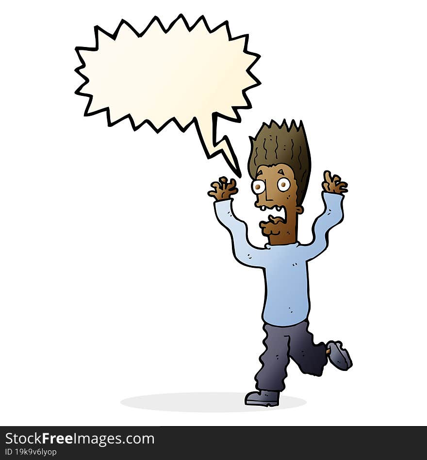 cartoon terrified man with speech bubble