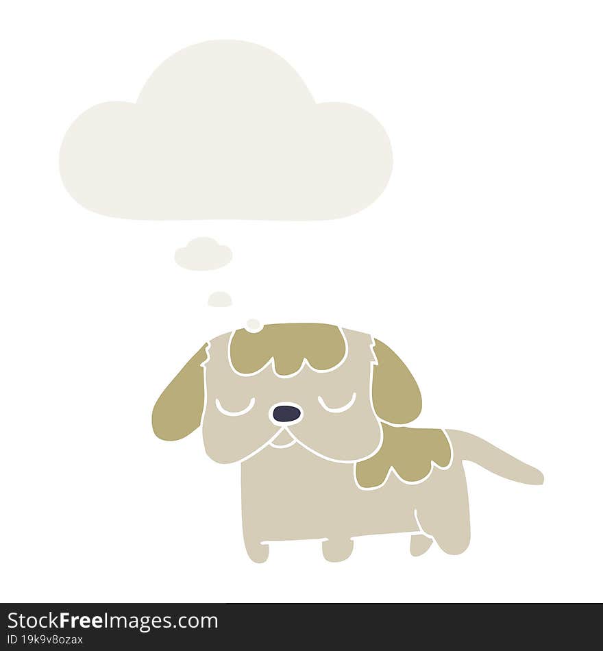 cute cartoon puppy and thought bubble in retro style