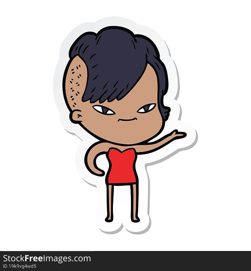 sticker of a cute cartoon girl with hipster haircut