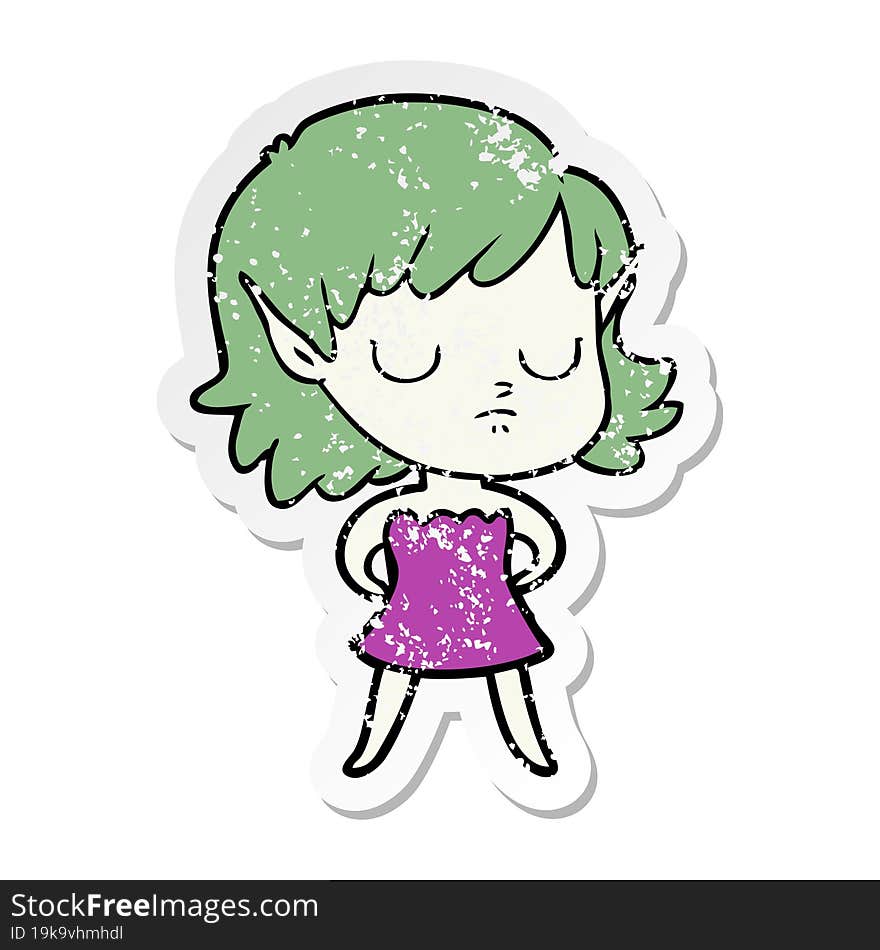 Distressed Sticker Of A Cartoon Elf Girl