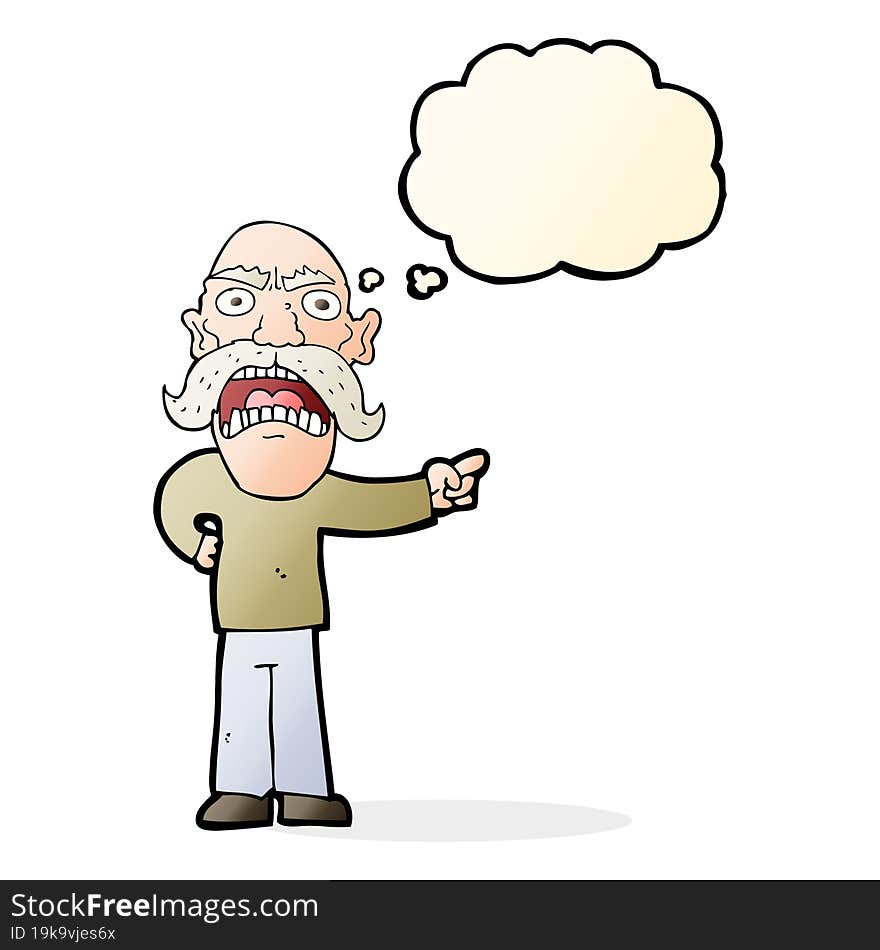 cartoon angry old man with thought bubble