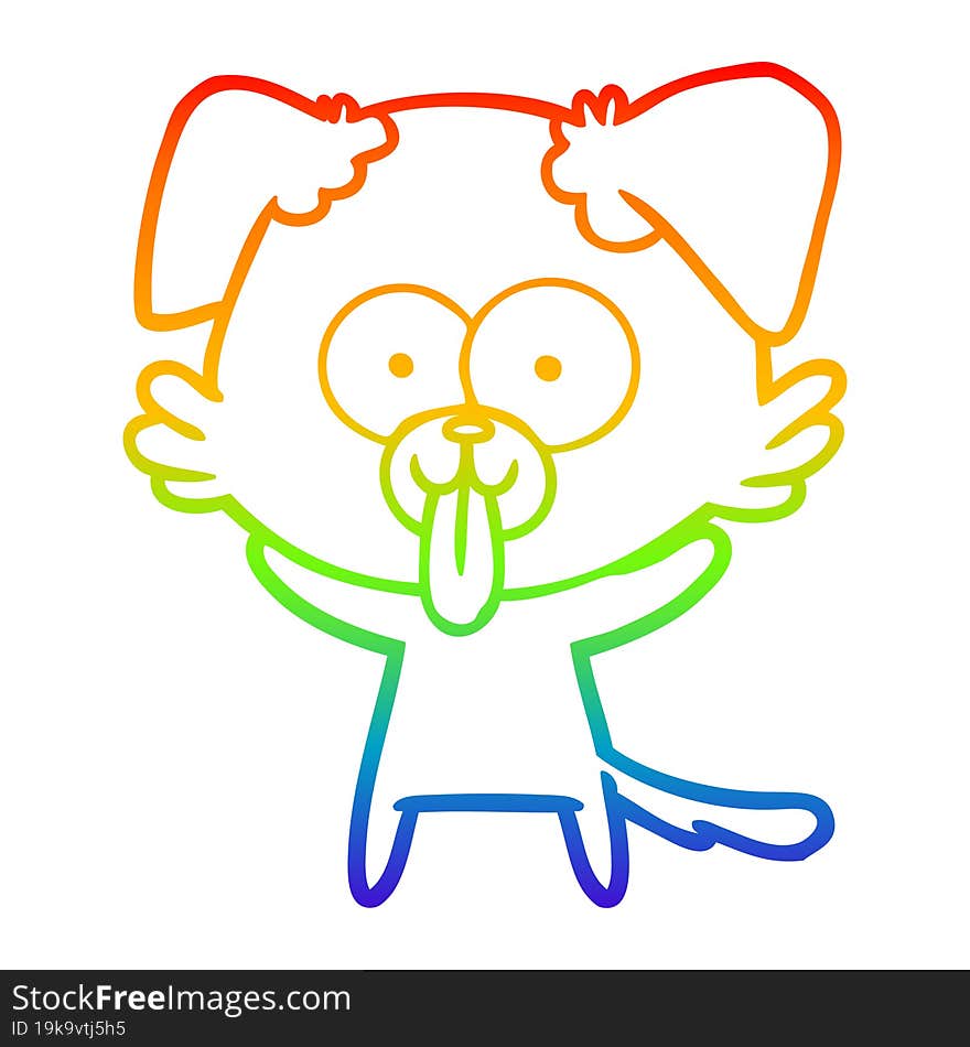 rainbow gradient line drawing cartoon dog with tongue sticking out