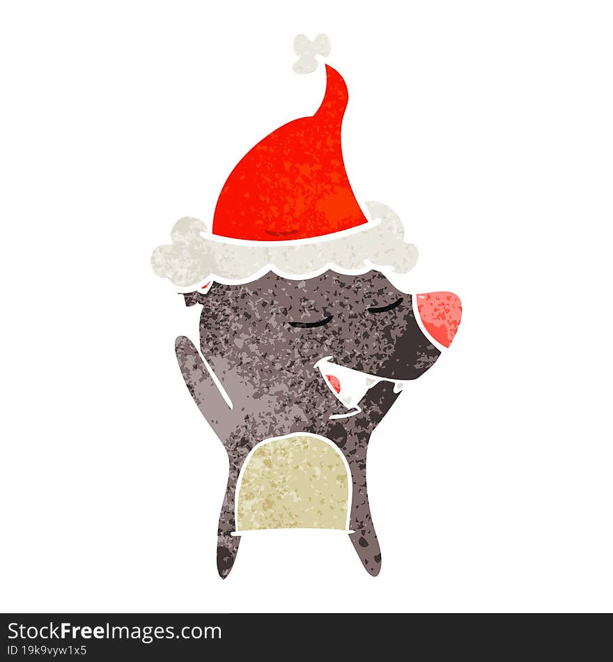 retro cartoon of a bear wearing santa hat