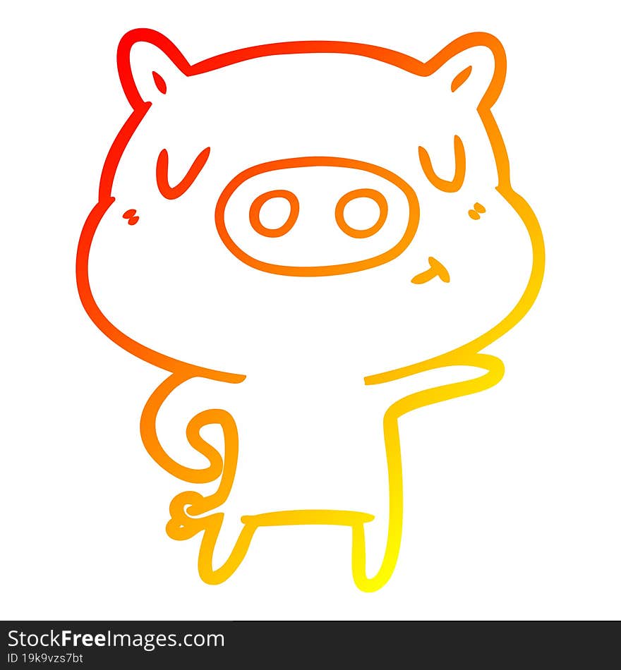 Warm Gradient Line Drawing Cartoon Pig Pointing